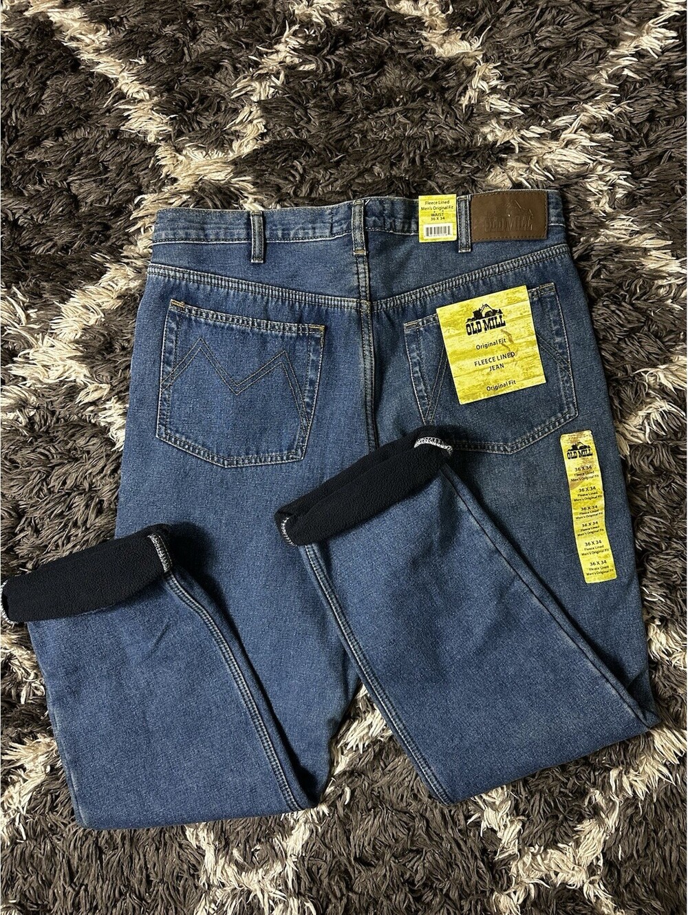 NWT Old Mill Mens Original Fit Fleece Lined Blue Denim Jeans 36x34 Warm Heavy